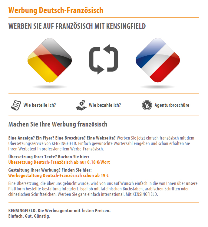 Französisch werben bei KENSINGFIELD Französisch werben bei KENSINGFIELD