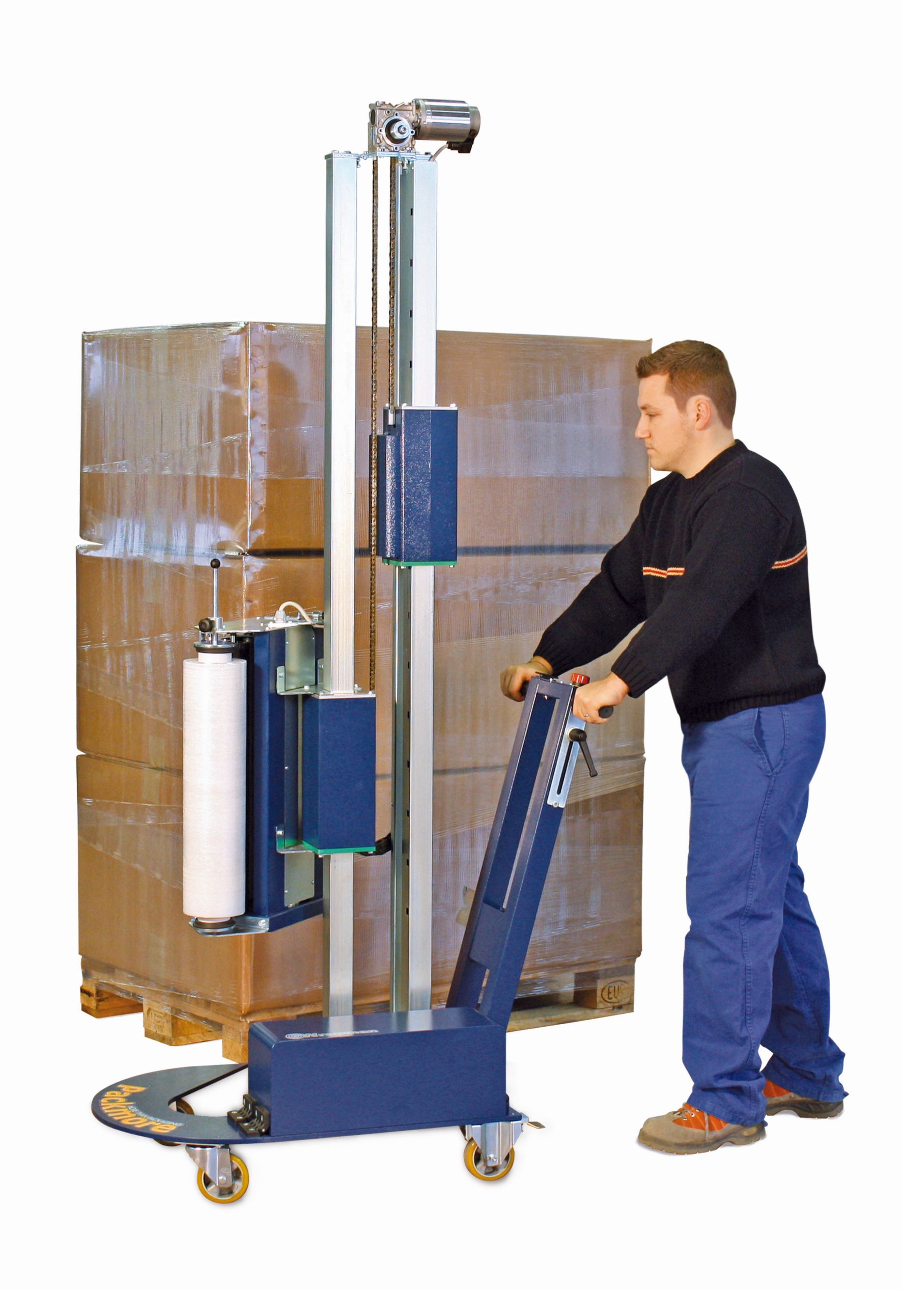 Der kompakte, ergonomische und wartungsfreie Palettenwickler ist flexibel einsetzbar.