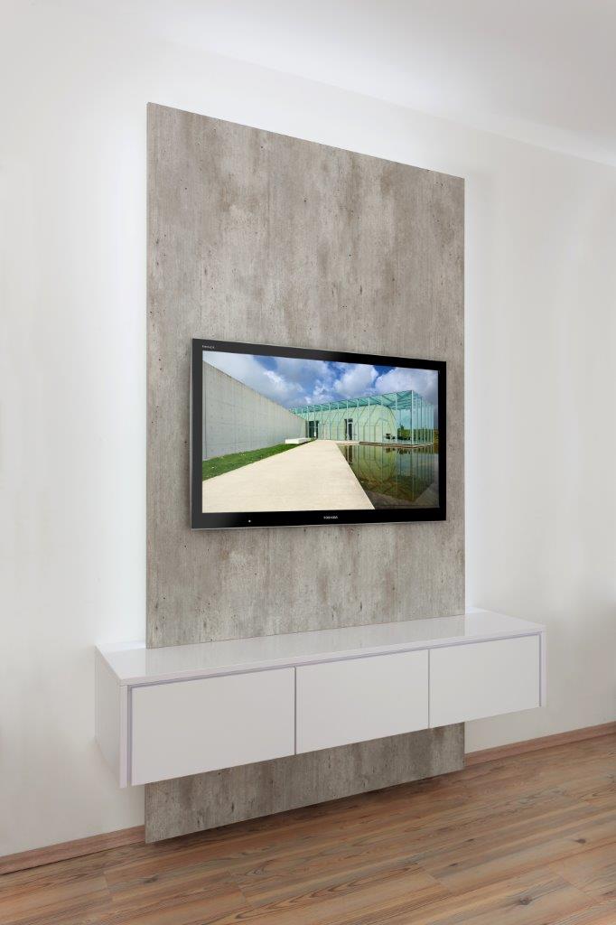 Bereitet dem Kabelchaos ein Ende: TV WALL Square 120 in stylischer Betonoptik ab 899 EUR