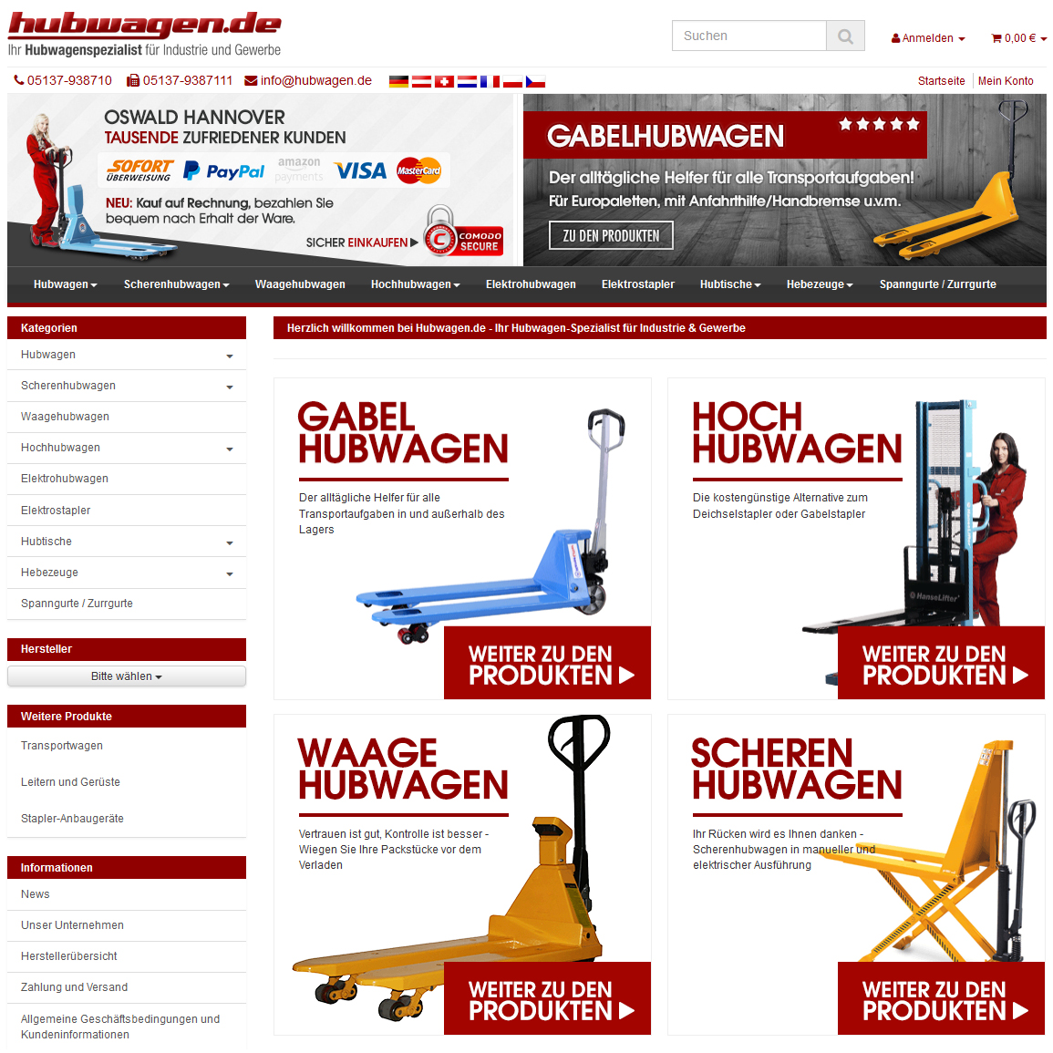 Screenshot von www.hubwagen.de