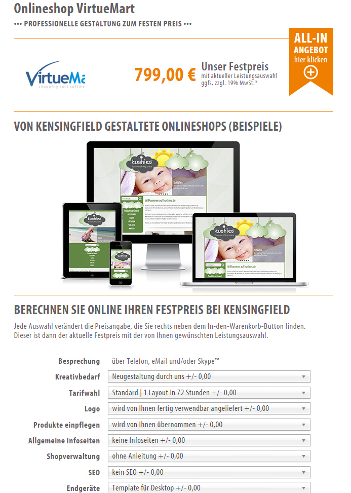 Onlineshop VirtueMart bei KENSINGFIELD