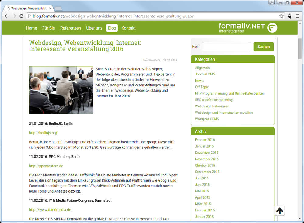 Interessante Veranstaltungen 2016: Webdesign, Webentwicklung, Programmierung, Onlinemarketing