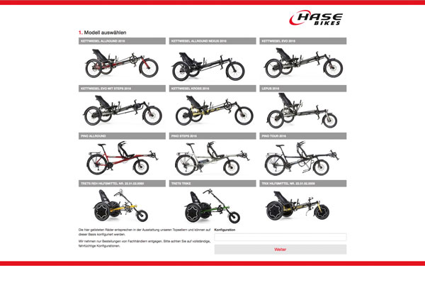 Mit dem HASE BIKES Online-Konfigurator ganz einfach per Mausklick zum Traumrad. Mit dem HASE BIKES Online-Konfigurator ganz einfach per Mausklick zum Traumrad.