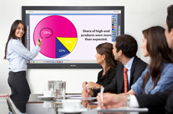 Das WLAN-fähige 70" BIG PAD von Sharp Visual Solutions macht Präsentationen interaktiver. Das WLAN-fähige 70" BIG PAD von Sharp Visual Solutions macht Präsentationen interaktiver.