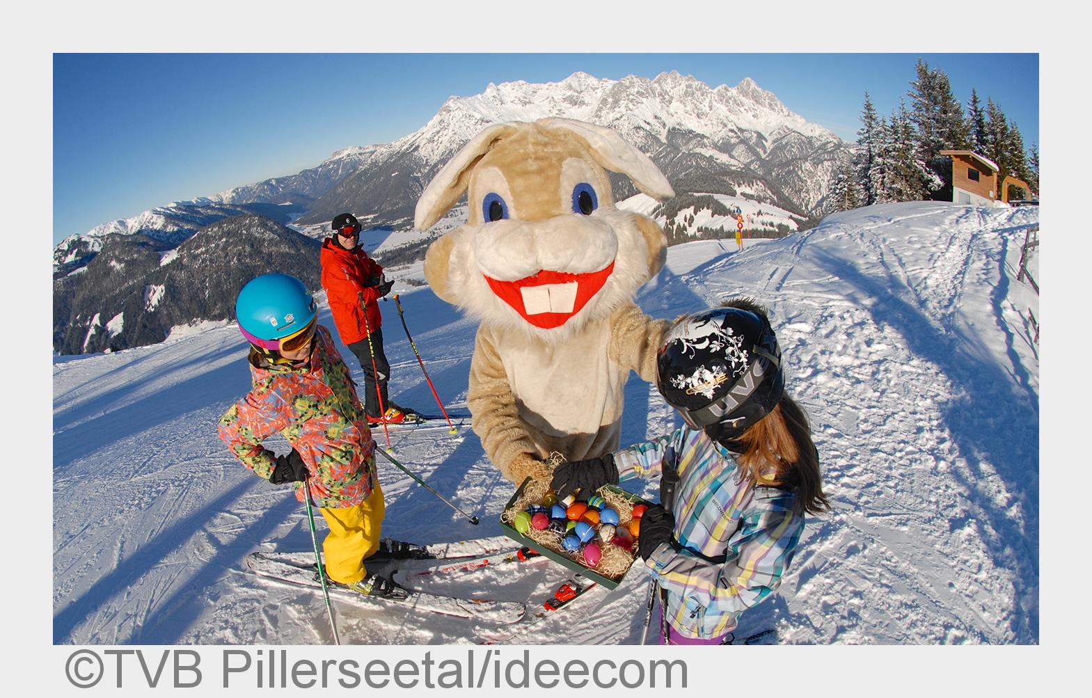 Mit der Osterhasen auf der Piste. (Bildquelle: TVB Pillerseetal/ideecom) Mit der Osterhasen auf der Piste. (Bildquelle: TVB Pillerseetal/ideecom)