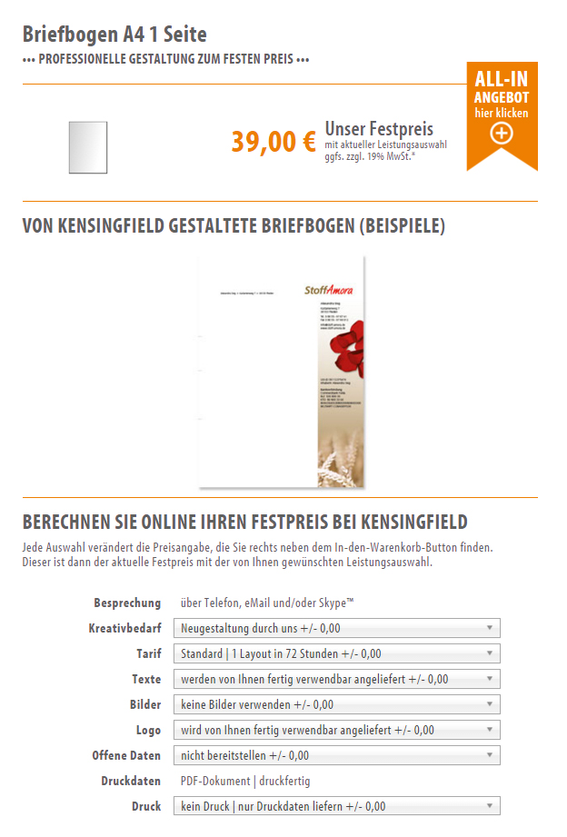 Briefbogen A4 1 Seite bei KENSINGFIELD