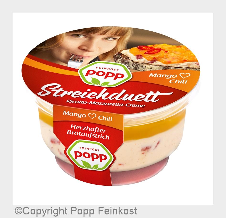 Neu im Kühlregal: Popp Streichduett?Mango Chili?. (Bildquelle: Copyright Popp Feinkost) Neu im Kühlregal: Popp Streichduett?Mango Chili?. (Bildquelle: Copyright Popp Feinkost)