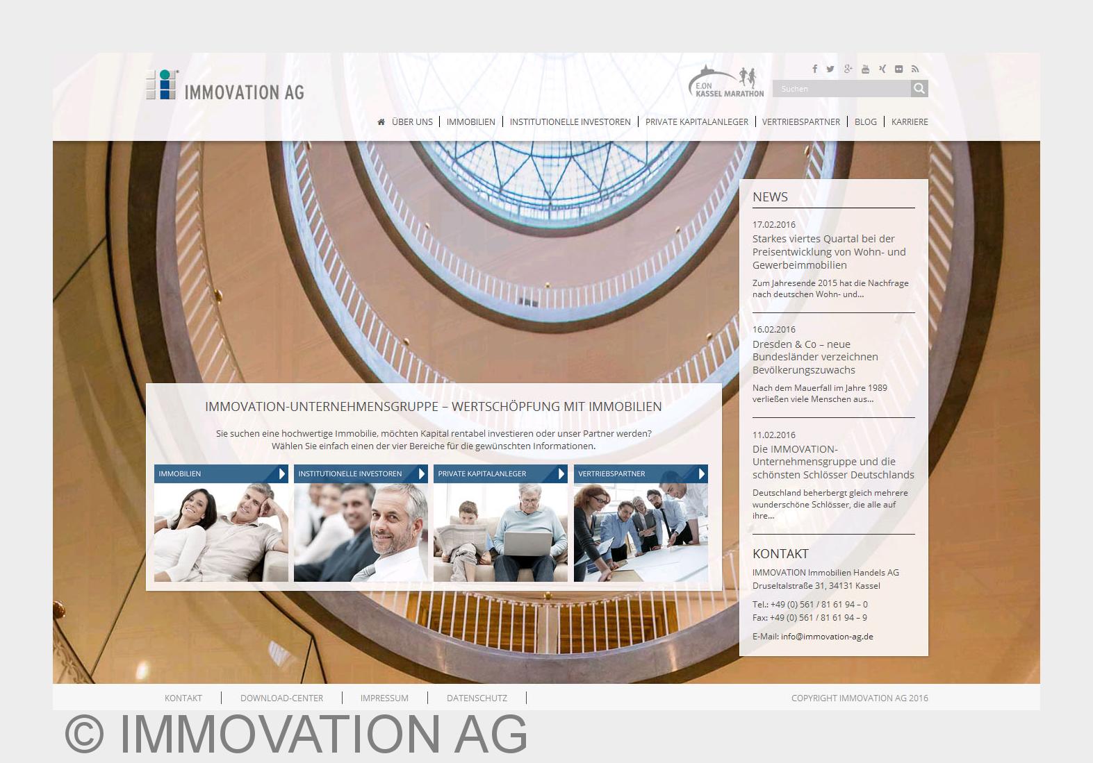 Die neue Homepage der IMMOVATION-Unternehmensgruppe (Bildquelle:©IMMOVATION AG)