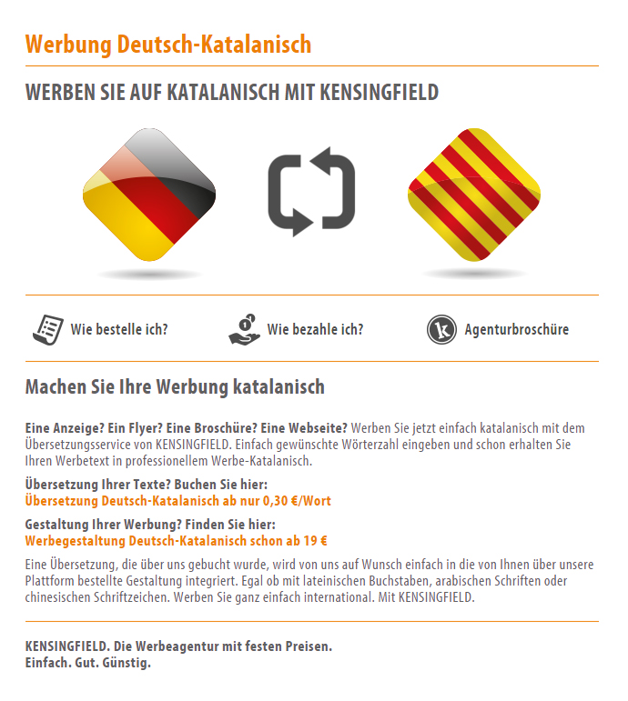 Katalanisch werben mit KENSINGFIELD