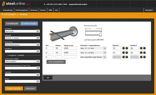 Preisanfrage über #steel.online