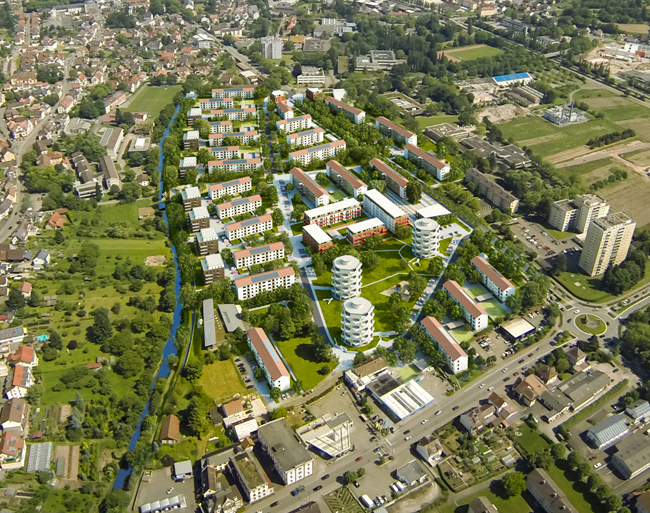 ??(Foto: Städtische Wohnungsbau GmbH Lahr) Panorama Klimaquartier Kanadaring in Lahr ??(Foto: Städtische Wohnungsbau GmbH Lahr) Panorama Klimaquartier Kanadaring in Lahr