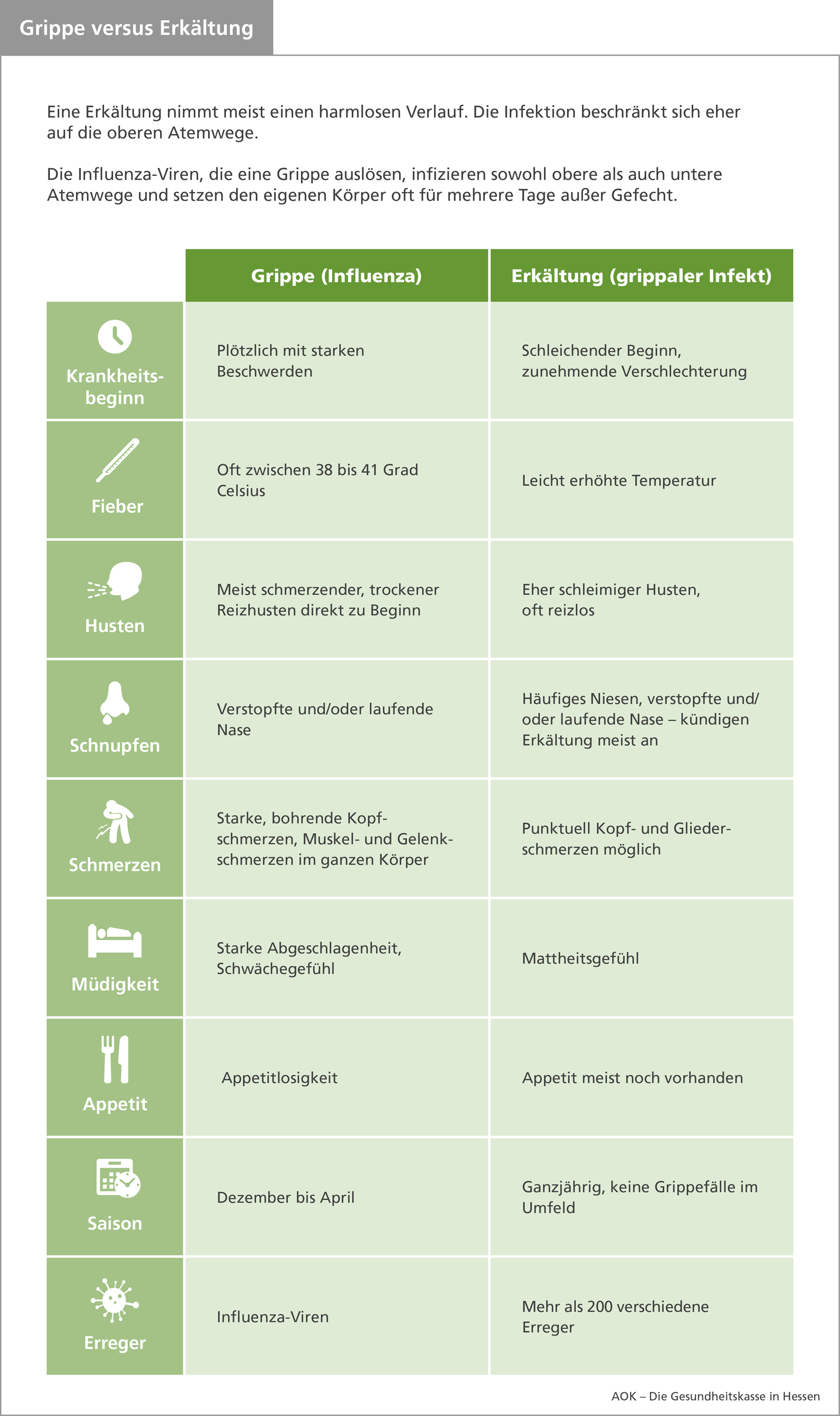 Die Infografik verdeutlicht die Unterschiede zwischen grippalem Infekt und Grippe. Die Infografik verdeutlicht die Unterschiede zwischen grippalem Infekt und Grippe.