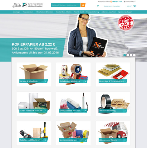 Der neue Onlineshop von TransPak bietet viel Service und ist klar strukturiert Der neue Onlineshop von TransPak bietet viel Service und ist klar strukturiert