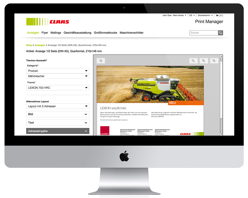 Desktop-Ansicht des Print Managers