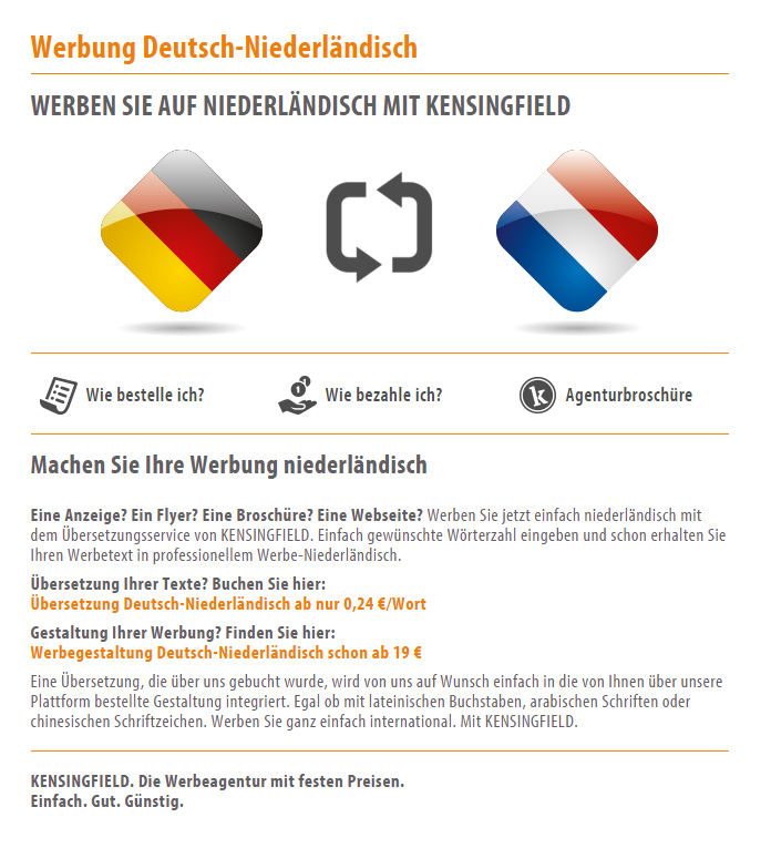 Niederländisch werben mit KENSINGFIELD
