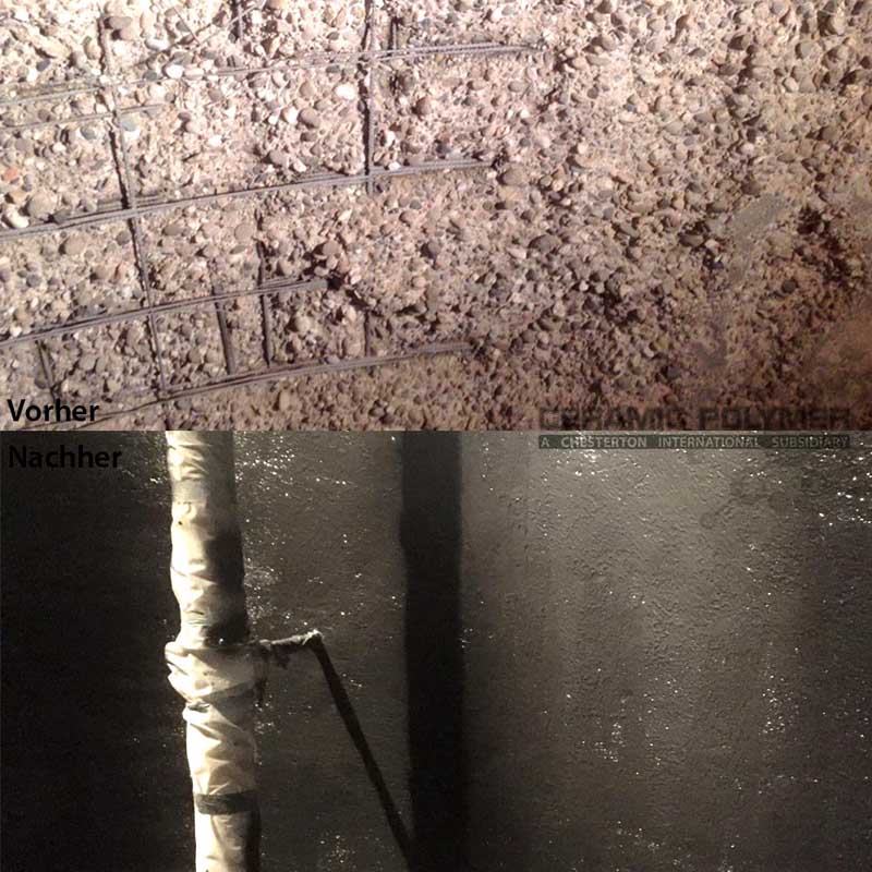 Oben: Waschbeton-Effekt - durch aggressive Säuren im Gärfutter. Unten: Beschichtete Wandfläche. Oben: Waschbeton-Effekt - durch aggressive Säuren im Gärfutter. Unten: Beschichtete Wandfläche.