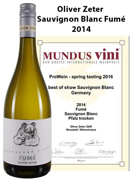 Oliver Zeter Sauvignon Blanc Fuméwird von Mundus Vini ausgezeichnet