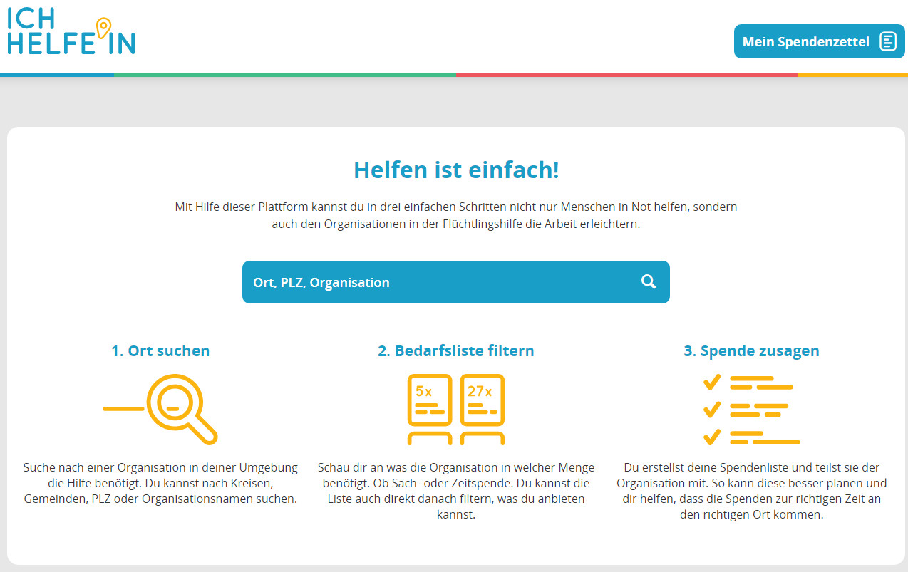 ich-helfe.in gibt darüber Auskunft, welche Spenden benötigt werden, wo, wie viel und wie dringend.