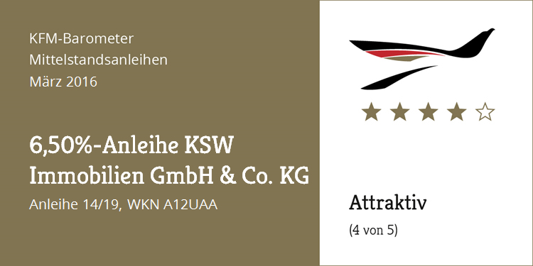 Die 6,50%-KSW Immobilien-Anleihe wird als?attraktiv?(4 von 5 möglichen Sternen) eingeschätzt