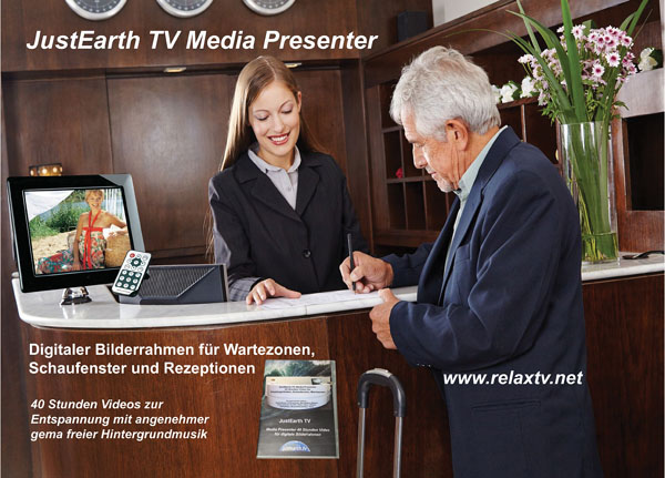 Der JustEarth Media Presenter passt in jede Ecke. Einfach anschalten und los geht es.