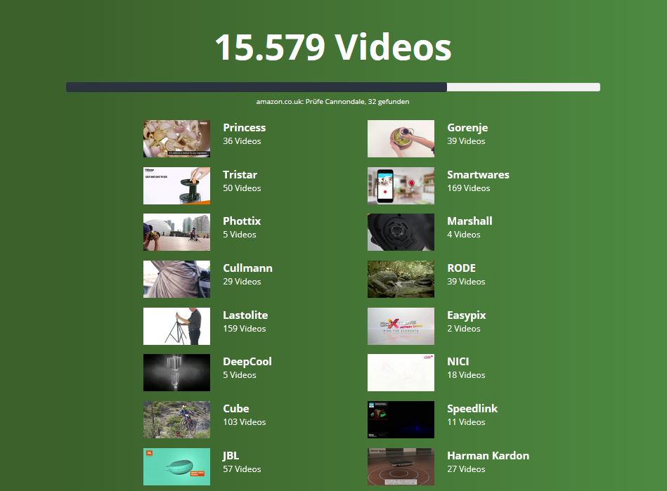 Der eCommerce Videoscanner findet passende Videos von Herstellern und Marken für den Webshop. Der eCommerce Videoscanner findet passende Videos von Herstellern und Marken für den Webshop.