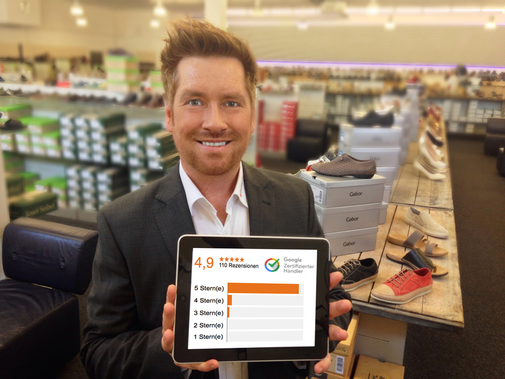 Kay Zimmer, Gründer von schuhplus - Schuhe inÜbergrößen, freut sichüber die Top-Kundenbewertungen Kay Zimmer, Gründer von schuhplus - Schuhe inÜbergrößen, freut sichüber die Top-Kundenbewertungen