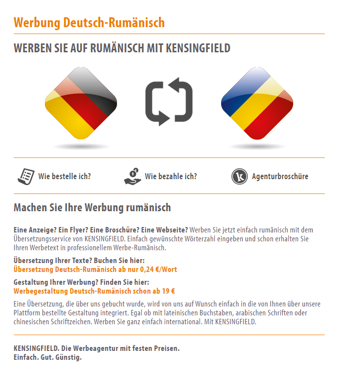 Rumänisch werben mit KENSINGFIELD Rumänisch werben mit KENSINGFIELD