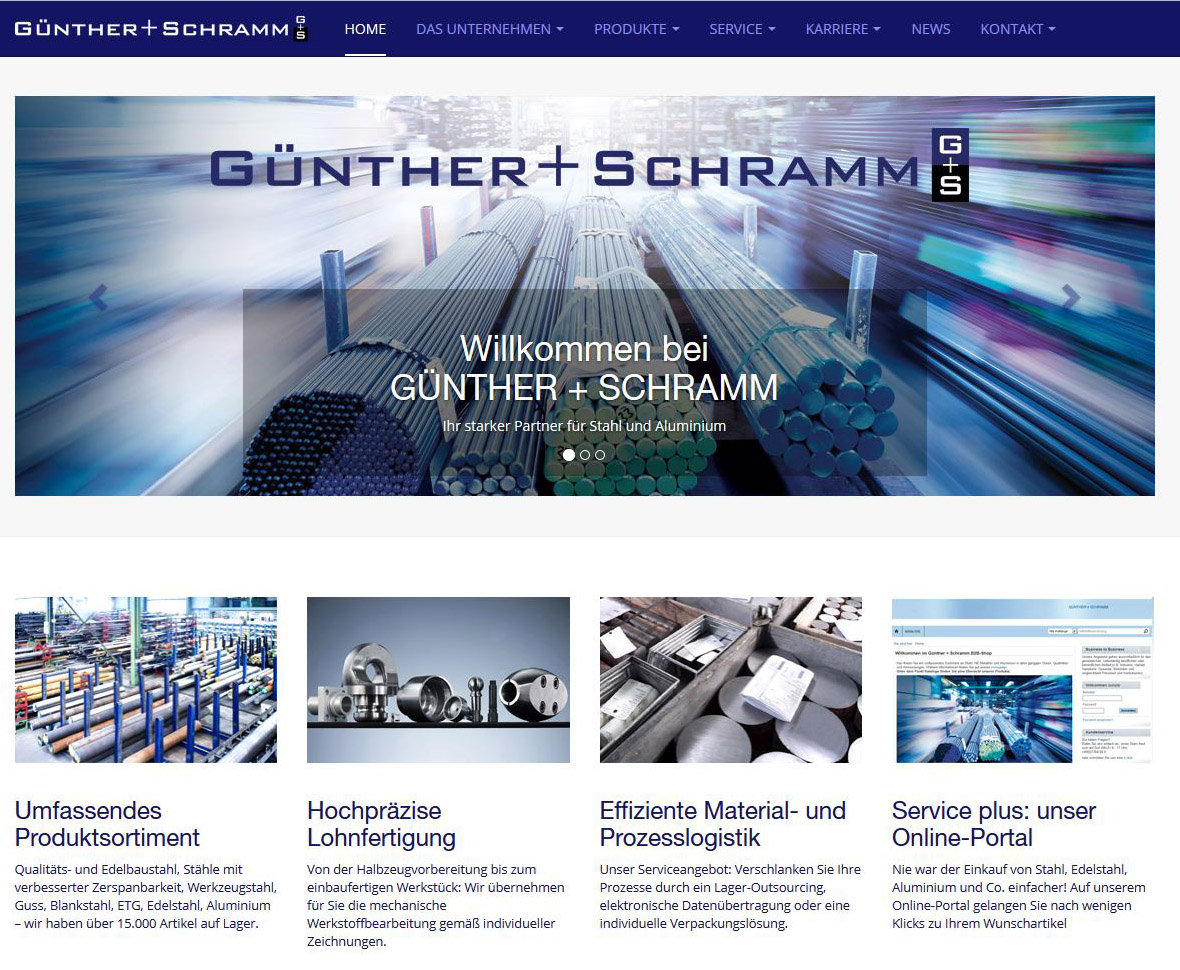 Die Webseite von Günther + Schramm präsentiert sich in frischer Optik. (Bildquelle: Günther + Schram Die Webseite von Günther + Schramm präsentiert sich in frischer Optik. (Bildquelle: Günther + Schram