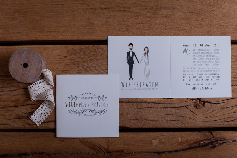 ndividuelle Hochzeitskarten mit liebevollem Portrait der Illustraten