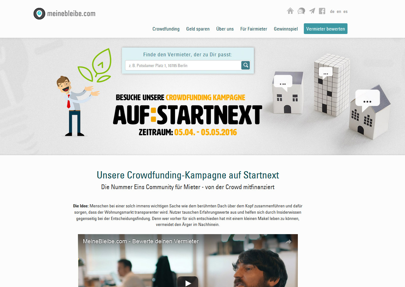 MeineBleibe.com Crowdfunding Kampagne auf Startnext