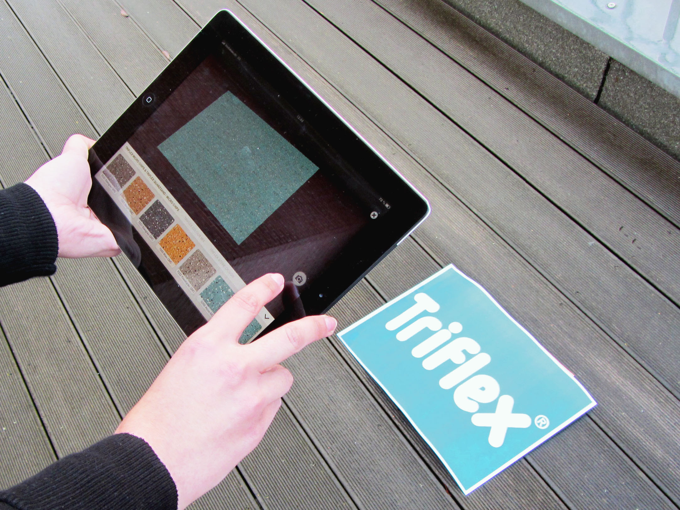 Mit der App"Triflex Vision" lassen sich Gestaltungsmöglichkeiten vorab visualisieren. Mit der App"Triflex Vision" lassen sich Gestaltungsmöglichkeiten vorab visualisieren.