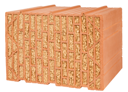 Mit seinem Dämmstoff-Kern aus natürlichen Holzfasern erreicht der Mauerziegel Mit seinem Dämmstoff-Kern aus natürlichen Holzfasern erreicht der Mauerziegel