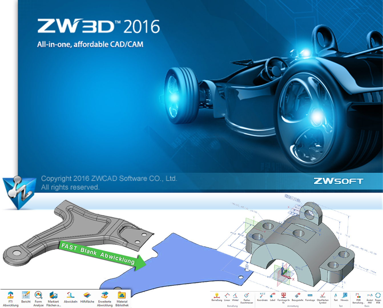 ZW3D CAD/CAM mit neuen Funktionen von FASTBLANK und PMI 3D Bemaßung ZW3D CAD/CAM mit neuen Funktionen von FASTBLANK und PMI 3D Bemaßung