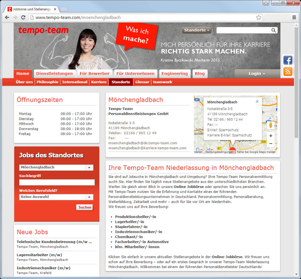 Personalberatung, Personalvermittlung, Zeitarbeit: Neue Tempo-Team Niederlassung in Mönchengladbach Personalberatung, Personalvermittlung, Zeitarbeit: Neue Tempo-Team Niederlassung in Mönchengladbach