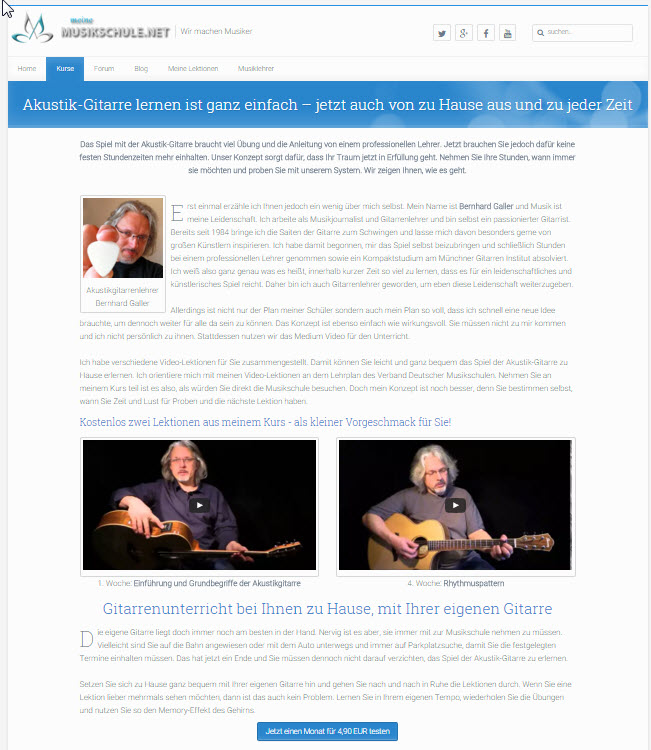 Screenshot vom Akustik- Gitarrenkurs von meineMusikschule.net Screenshot vom Akustik- Gitarrenkurs von meineMusikschule.net