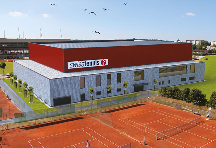 Visualisierung der neuen Event- und Tennishalle. Copyright: Swiss Tennis Visualisierung der neuen Event- und Tennishalle. Copyright: Swiss Tennis