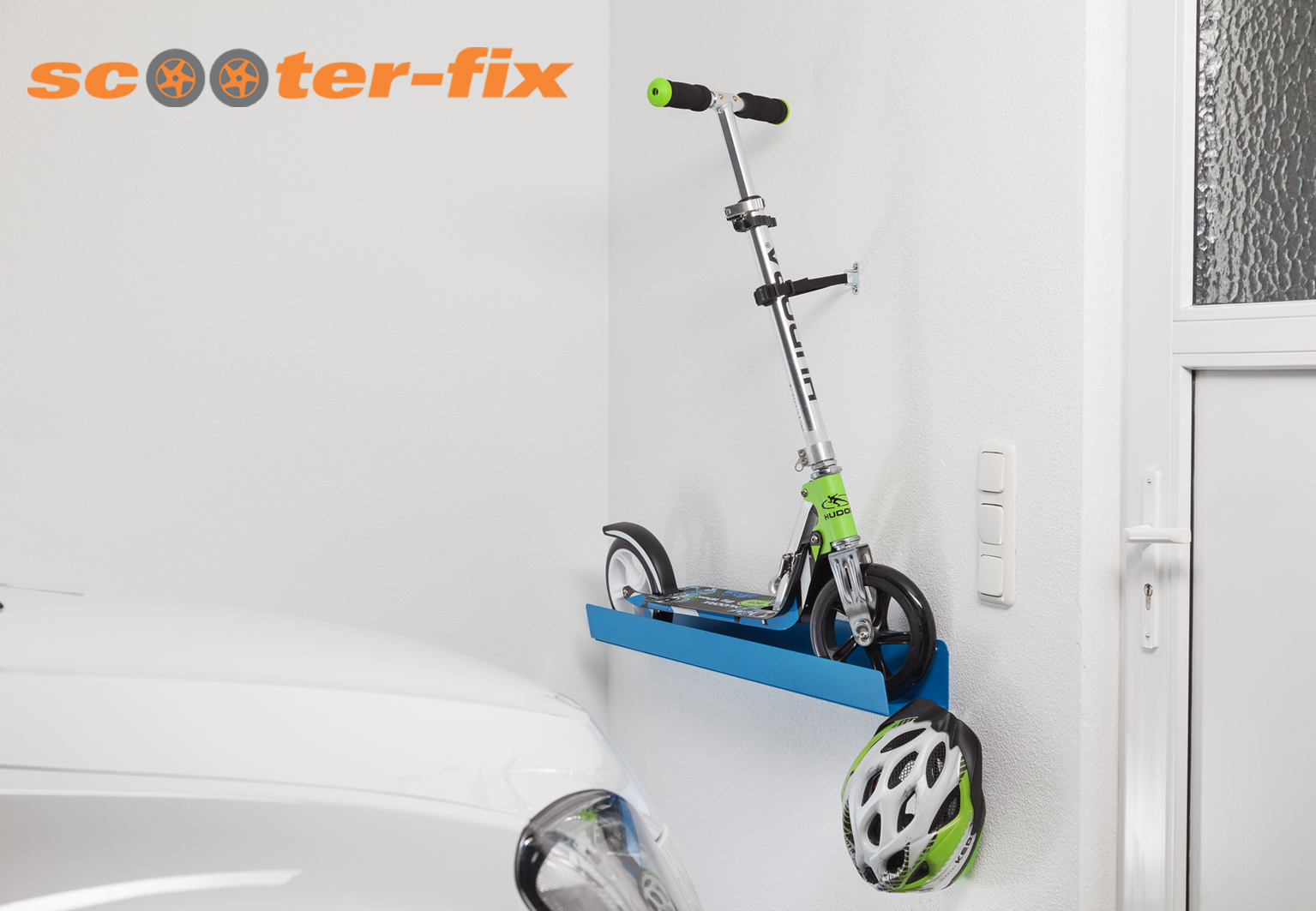 Cityroller-Wandhalterung scooter-fix für sichere und platzsparende Aufbewahrung Cityroller-Wandhalterung scooter-fix für sichere und platzsparende Aufbewahrung