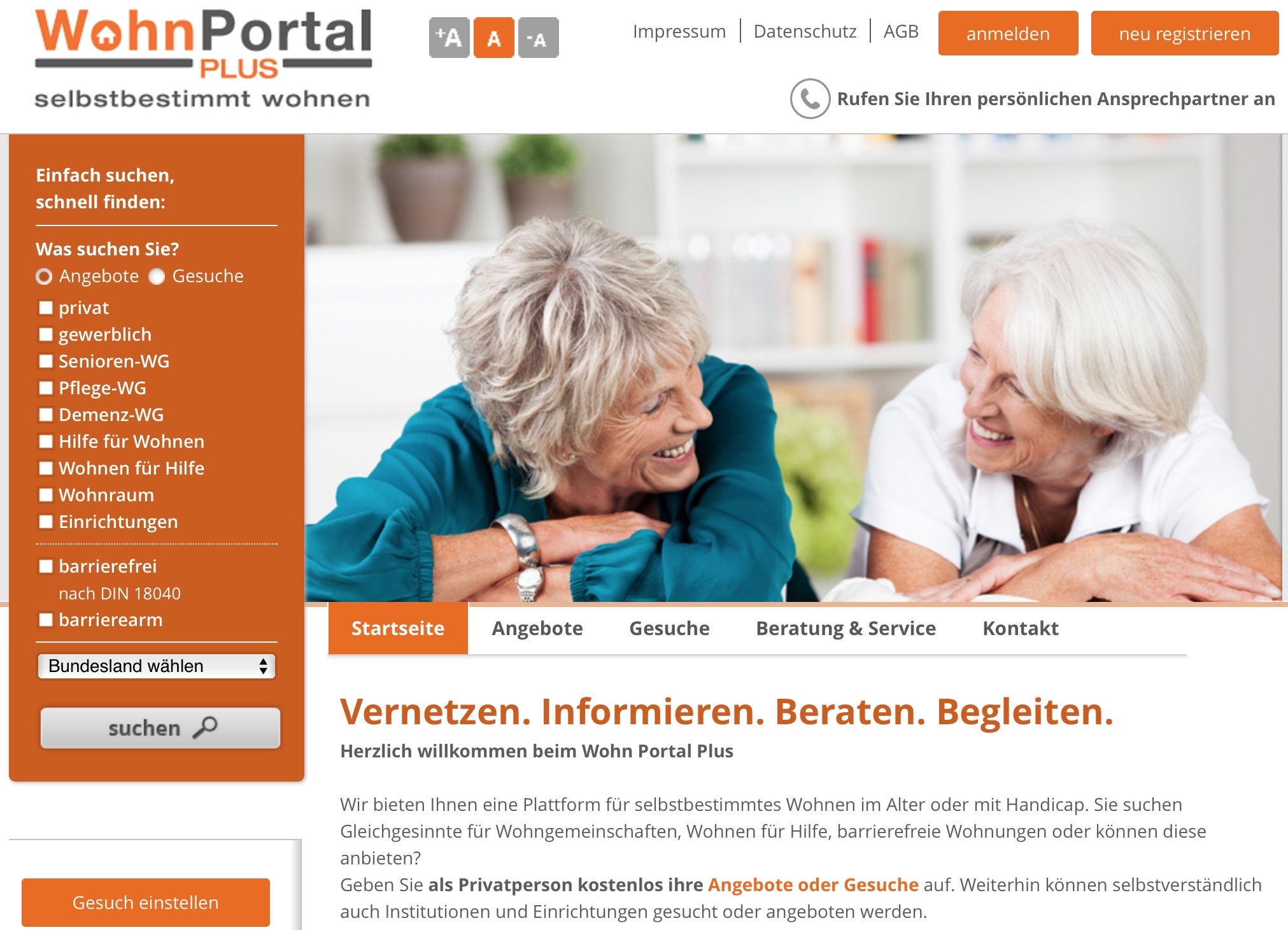 WohnPortal Plus bringt Nachfrage, Angebot und Beratung für selbstbestimmtes Wohnen zusammen.