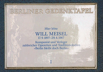 Gedenktafel für Will Meisel in Berlin Gedenktafel für Will Meisel in Berlin