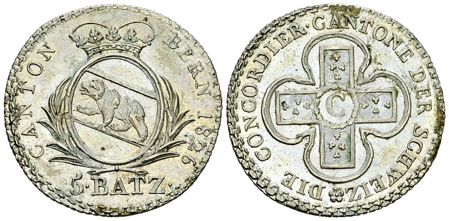 5 Batzen Bern 1826 (Bildquelle: Degussa Goldhandel) 5 Batzen Bern 1826 (Bildquelle: Degussa Goldhandel)