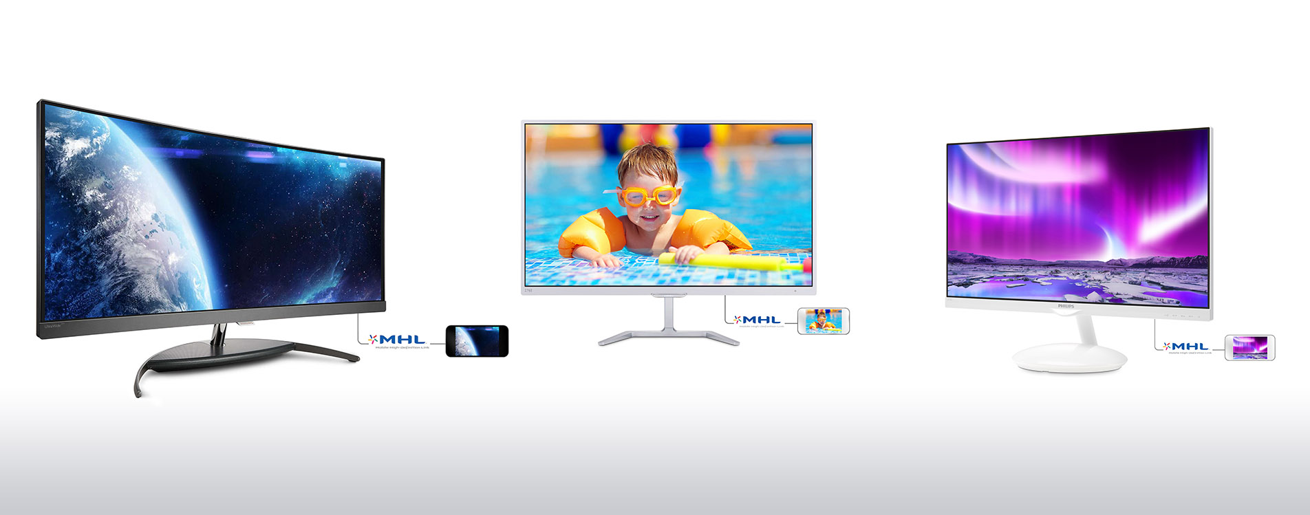Die Philips Monitore BDM3490U, 276E7QDSW und 275C5QHGSW