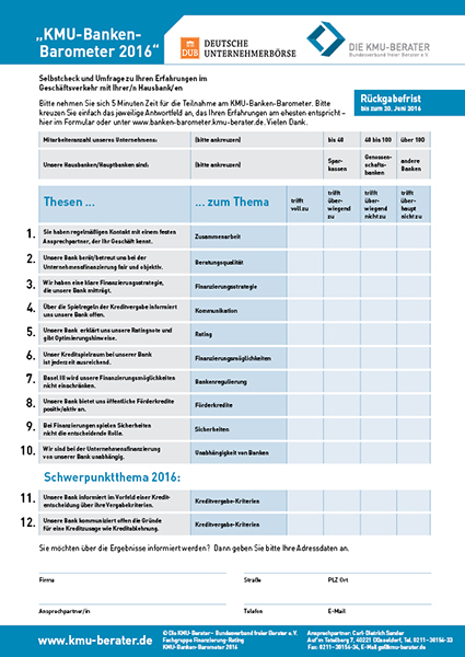 KMU-Banken-Barometer 2016 des Bundesverband Die KMU-Berater