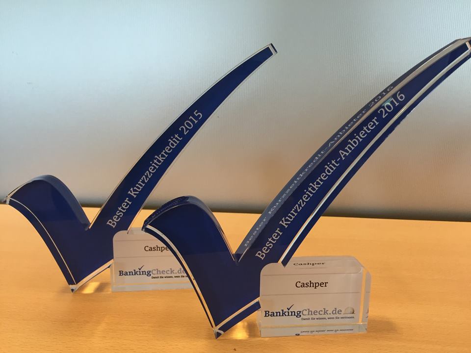 Cashper gewinnt nach 2015 auch 2016 den Banking Check Award in der Kategorie Cashper gewinnt nach 2015 auch 2016 den Banking Check Award in der Kategorie