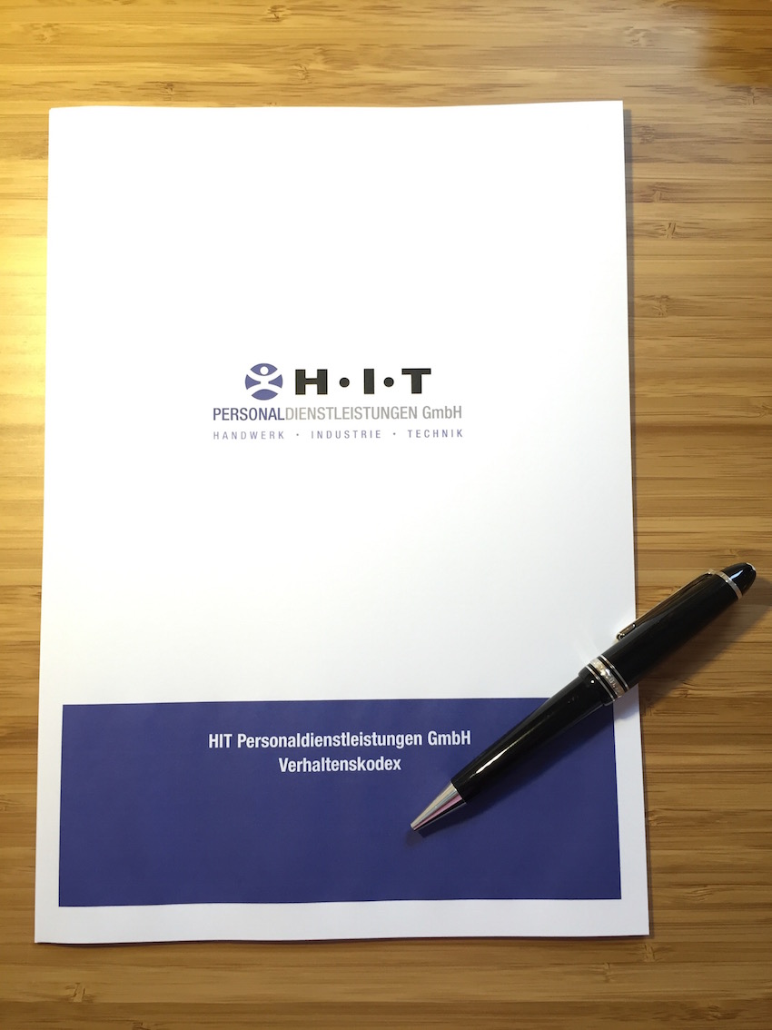 Der Verhaltenskodex der HIT GmbH informiertüber Werte und Richtlinien des Personaldienstleisters. (B Der Verhaltenskodex der HIT GmbH informiertüber Werte und Richtlinien des Personaldienstleisters. (B