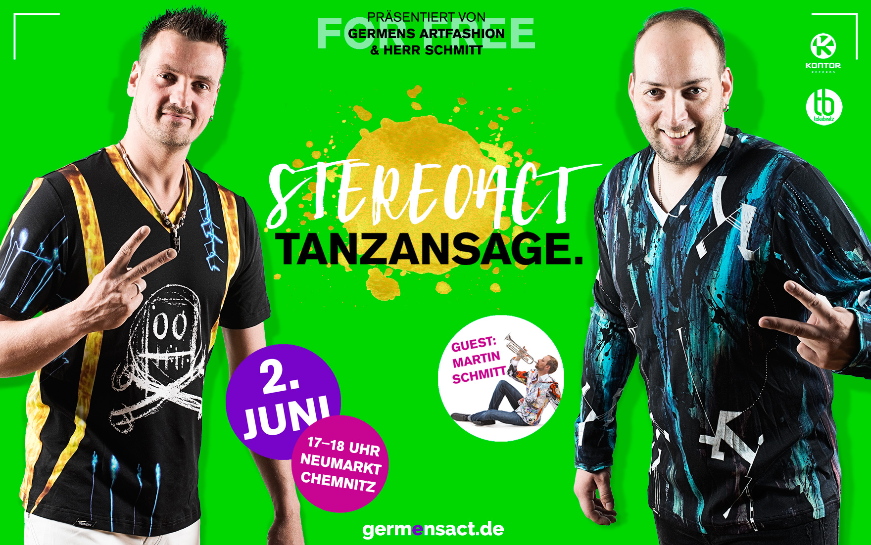 DJ Rick und DJ Rixx von Stereoact werben für die Stereoact Livemusic & Artperformance am 2. Juni 201