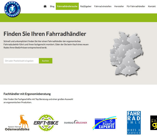Fahrradhändlersuche auf Fahrrad & Gesundheit.de