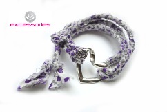 excessories-Vintage-Flechtarmband /-Kette lila Mille-Fleur mit Maxi-Herz aus Silber