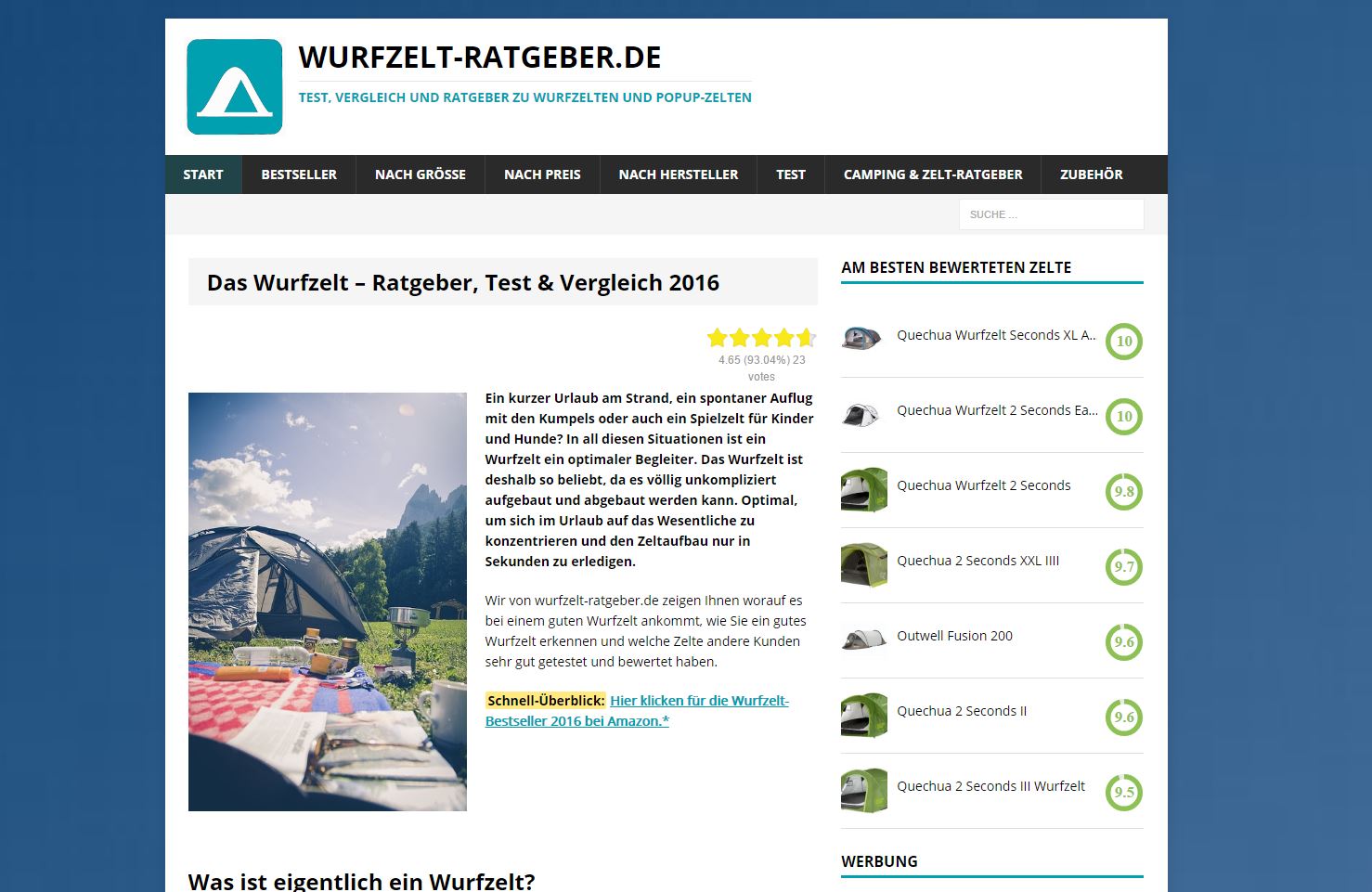 Die Ratgeber Webseite zu Wurfzelten