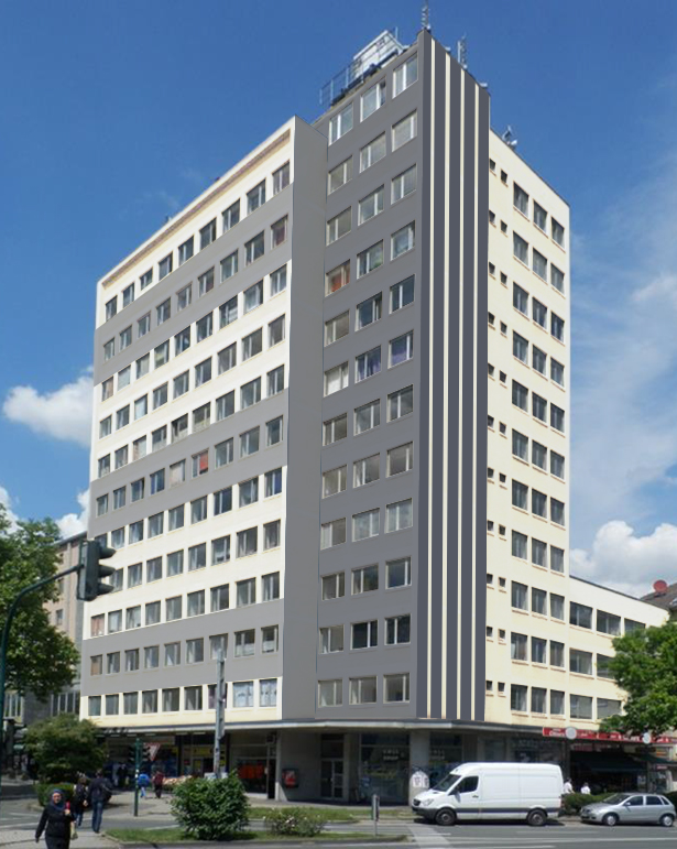 Fassadenentwurf des Hochhauses am Viehofer Platz in Essen nach Umbau