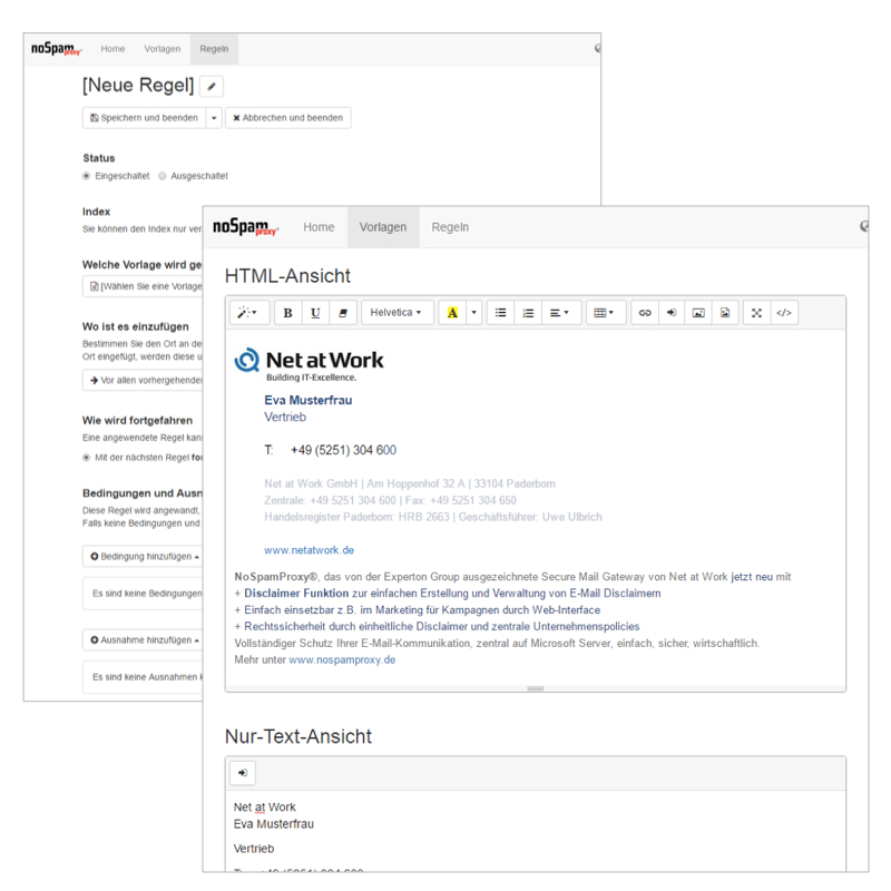 NoSpamProxy V11 bietet eine intuitive Oberfläche für zentrales Management von E-Mail-Signaturen und NoSpamProxy V11 bietet eine intuitive Oberfläche für zentrales Management von E-Mail-Signaturen und